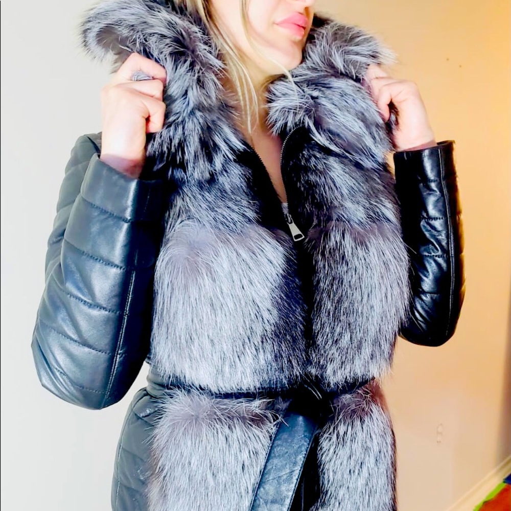 2-in-1 winter leather jacket with silver fox